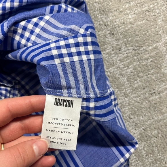 GRAYSON The Hero Button Down Alison Blue Plaid Cotton Shirt Size 5 Large? - Picture 8 of 8